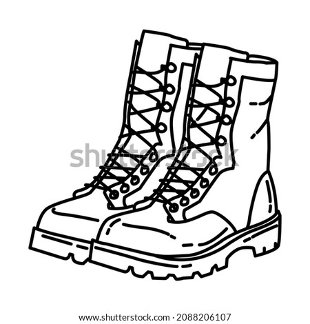 Marine Combat Utility Boots Part of Military and Marine Corps Equipments Hand Drawn Icon Set Vector