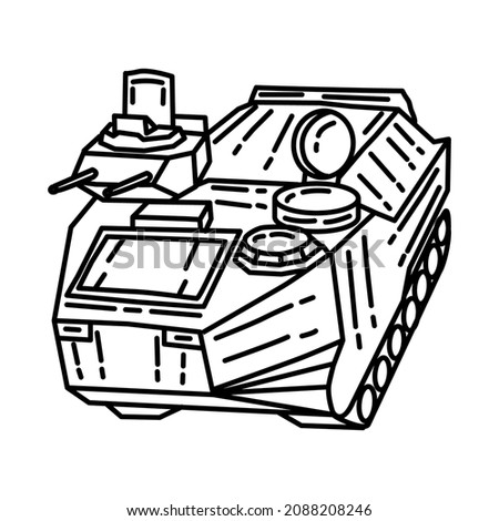 Marine Amphibious Assault Vehicle Part of Military and Marine Corps Equipments Hand Drawn Icon Set Vector