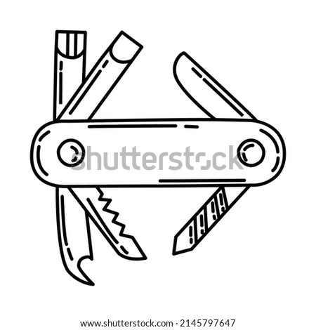 Multi Toolkit Part of Biker and Accessories Hand Drawn Icon Set Vector.