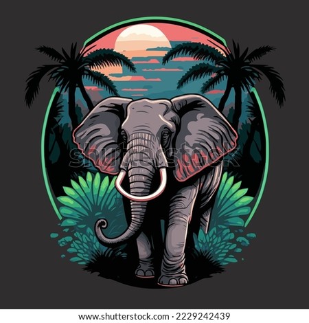 African safari elephant logo - illustration, emblem, Mascot, Badge design on dark background