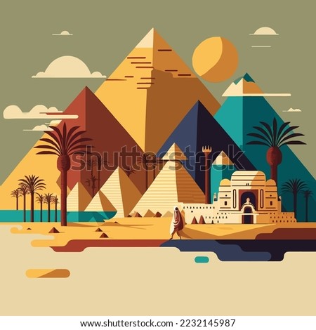 Pyramid of egypt background. History  symbols of egyptians. Egyptian landmark pyramid architecture, flat vector illustration of tourism landmark