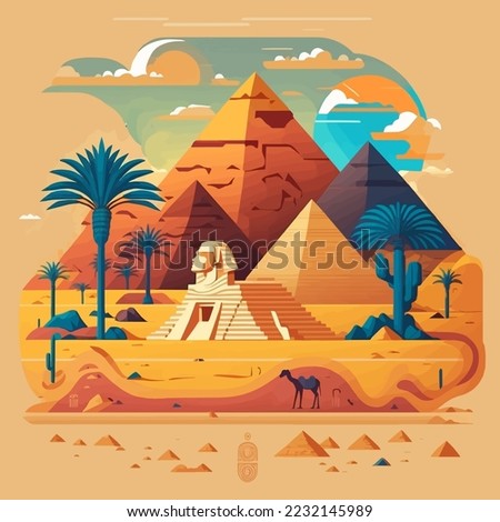 Pyramid of egypt background. History  symbols of egyptians. Egyptian landmark pyramid architecture, flat vector illustration of tourism landmark