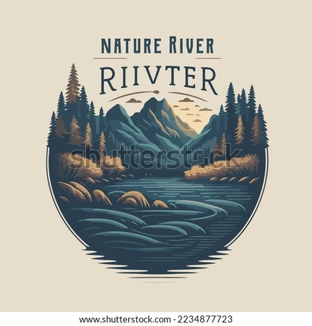 premium logo set of valley river nature mountain forest logo collection label badge vector illustration