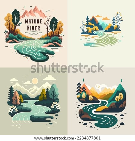 premium logo set of valley river nature mountain forest logo collection label badge vector illustration
