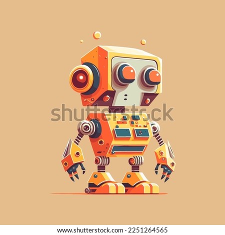 illustration of little funny robot machine character logo mascot flat vector design template
