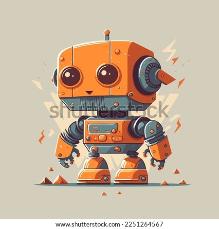 illustration of little funny robot machine character logo mascot flat vector design template