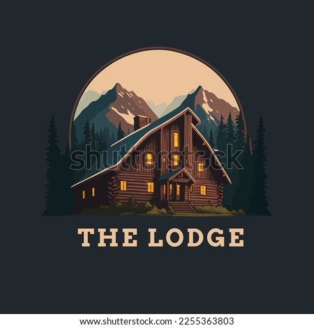 lodge badge logo, Wood cabin nature forest logo vector illustration, wooden house