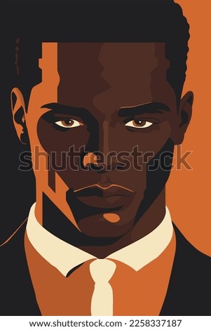 Portrait of african american man in retro style. Vector illustration. flat color cartoon style portrait poster
