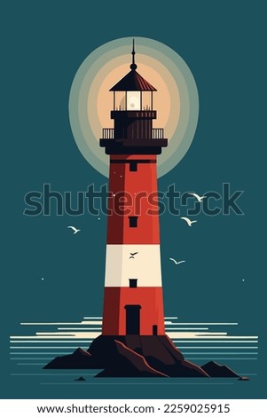 Lighthouse on the sea. Vector illustration in a flat style. wall art print poster