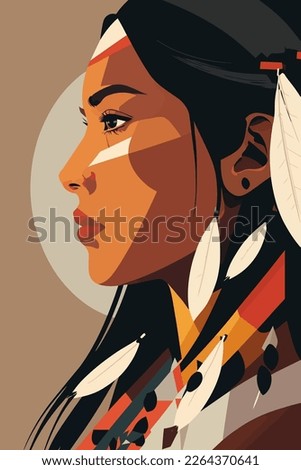 Portrait of a beautiful woman in ethnic costume. flat color cartoon Vector illustration.