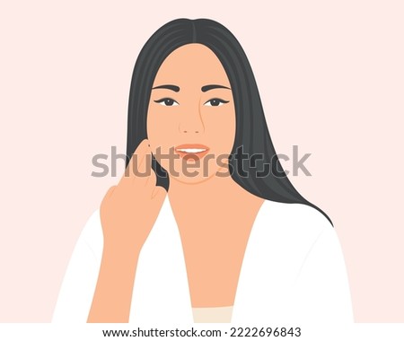 A young woman with beautiful skin, gentle and happy life. Healthy. Healthcare concept vector illustration.