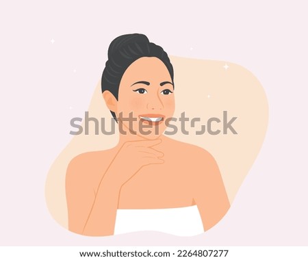 Beautiful woman smiling happily, she has gorgeous skin.Vector illustration.