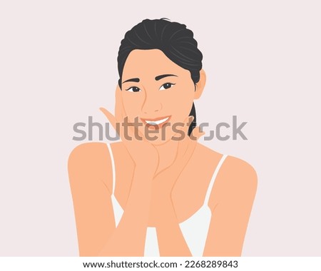 Beautiful young woman smiling happily with radiant skin.Beauty or health care concept vector illustration.