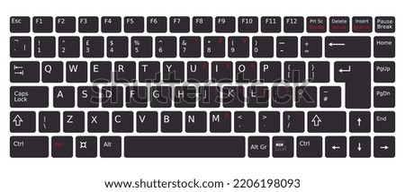Keyboard Of Computer, Laptop. Modern Key Buttons For Pc. Black, Keyboard Isolated On White Background. Icons Of Control, Enter, Qwerty, Alphabet, Numbers, Shift, Escape. Realistic Mockup.