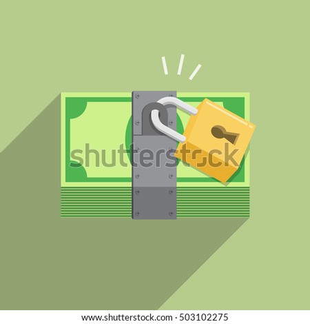 security safety protection lock on money bill on green background saving concept