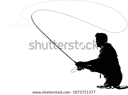 Fly fisherman fishing.clip art black fishing on white background - Vector