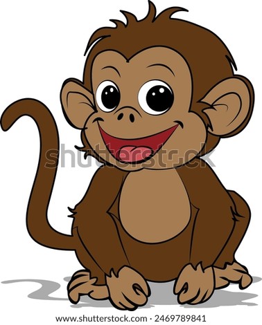 Cute Monkey Sitting Cartoon Vector Icon Illustration.Children's monkey drawing.icon