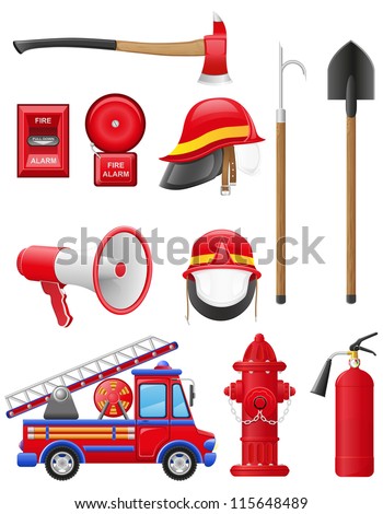 set icons of firefighting equipment vector illustration isolated on white background