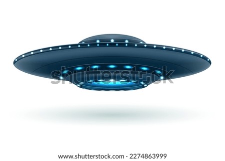 ufo space flying saucer alien ship luminous vector illustration isolated on white background