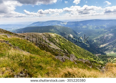 Landscape with mountains and nice clouds in Krkonose, Czech republic