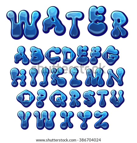 Cartoon Water Drops Font, Funny Blue Alphabet, Vector Water Letters ...