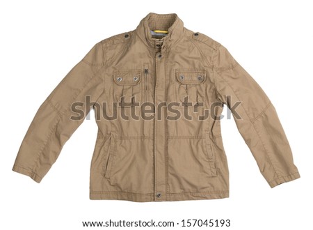 Cotton men\'s jacket khaki on 255 white background See portfolio for other clothing on white.