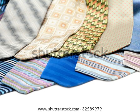 Color, striped male ties insulated over white background