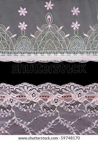 Collage lace with pattern on black background.Picture is stuck from several photographies