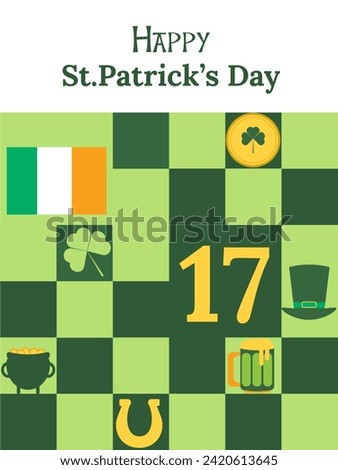 St. Patrick's Day is March 17th.Geometric mosaic with elements of an Irish holiday. Vector illustration.2
