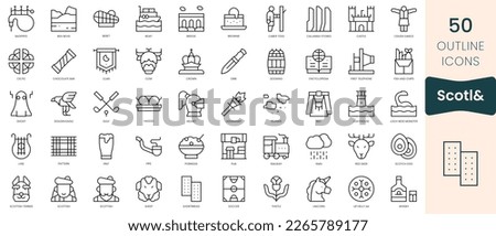 Set of scotland icons. Thin linear style icons Pack. Vector Illustration