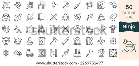 Set of ninja icons. Thin linear style icons Pack. Vector Illustration