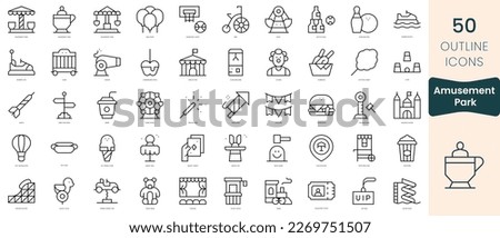 Set of amusement park icons. Thin linear style icons Pack. Vector Illustration