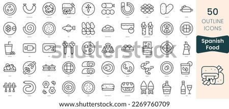 Set of spanish food icons. Thin linear style icons Pack. Vector Illustration