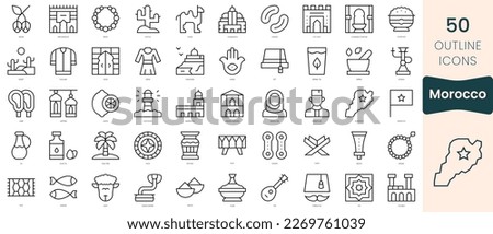 Set of morocco icons. Thin linear style icons Pack. Vector Illustration