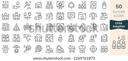 Set of child adoption icons. Thin linear style icons Pack. Vector Illustration