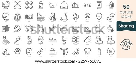 Set of skating icons. Thin linear style icons Pack. Vector Illustration