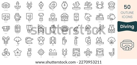 Set of diving icons. Thin linear style icons Pack. Vector Illustration