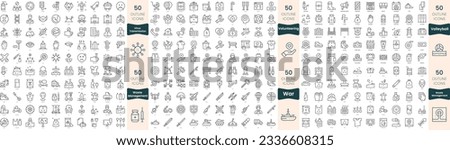 300 thin line icons bundle. In this set include virus transmission, volleyball, volunteering, war, waste management