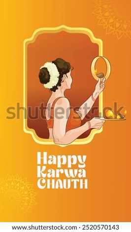 Beautiful illustration of woman with typography for Karwachauth pooja, Festival of India 