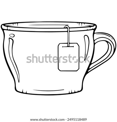 Ceramic cup of tea. Hot drink. Vector illustrations in hand drawn sketch style isolated on white. Black outline graphic for print, coloring book