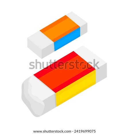Rubber eraser vector illustration isolated on white background. New eraser and used eraser. School supplies stationery.