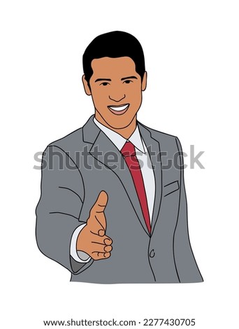 Smiling businessman greeting you with a handshake.
