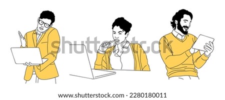 Business people working at laptop vector isolated.