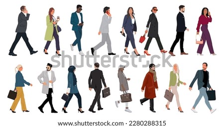 Diverse business people walking side view vector.