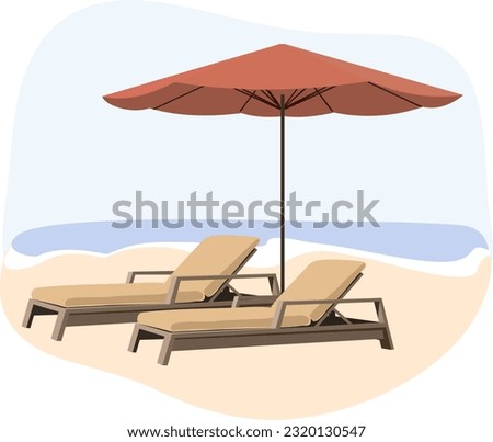 Similar – Image, Stock Photo Umbrellas and empty deckchairs collected on the beach shore in summer.