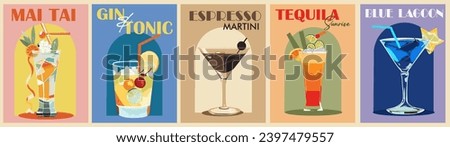 Cocktail posters set, Trendy kitchen wall art.