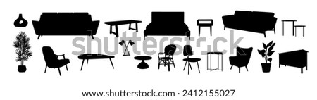 Set of home furniture silhouettes vector isolated.