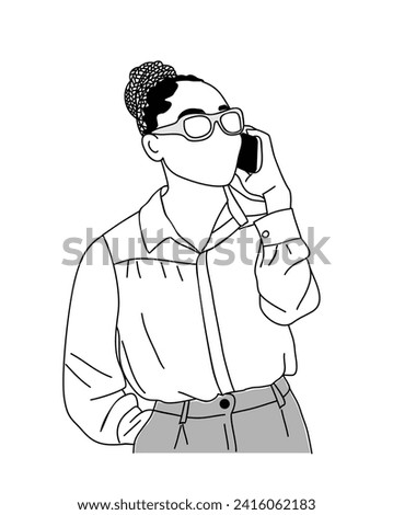 Black Business woman talking by phone vector.