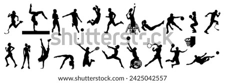 Silhouettes of different people in various sports.