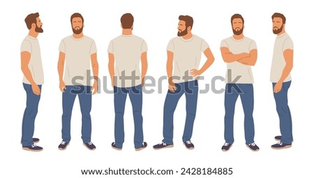 Casual man character standing in different poses.